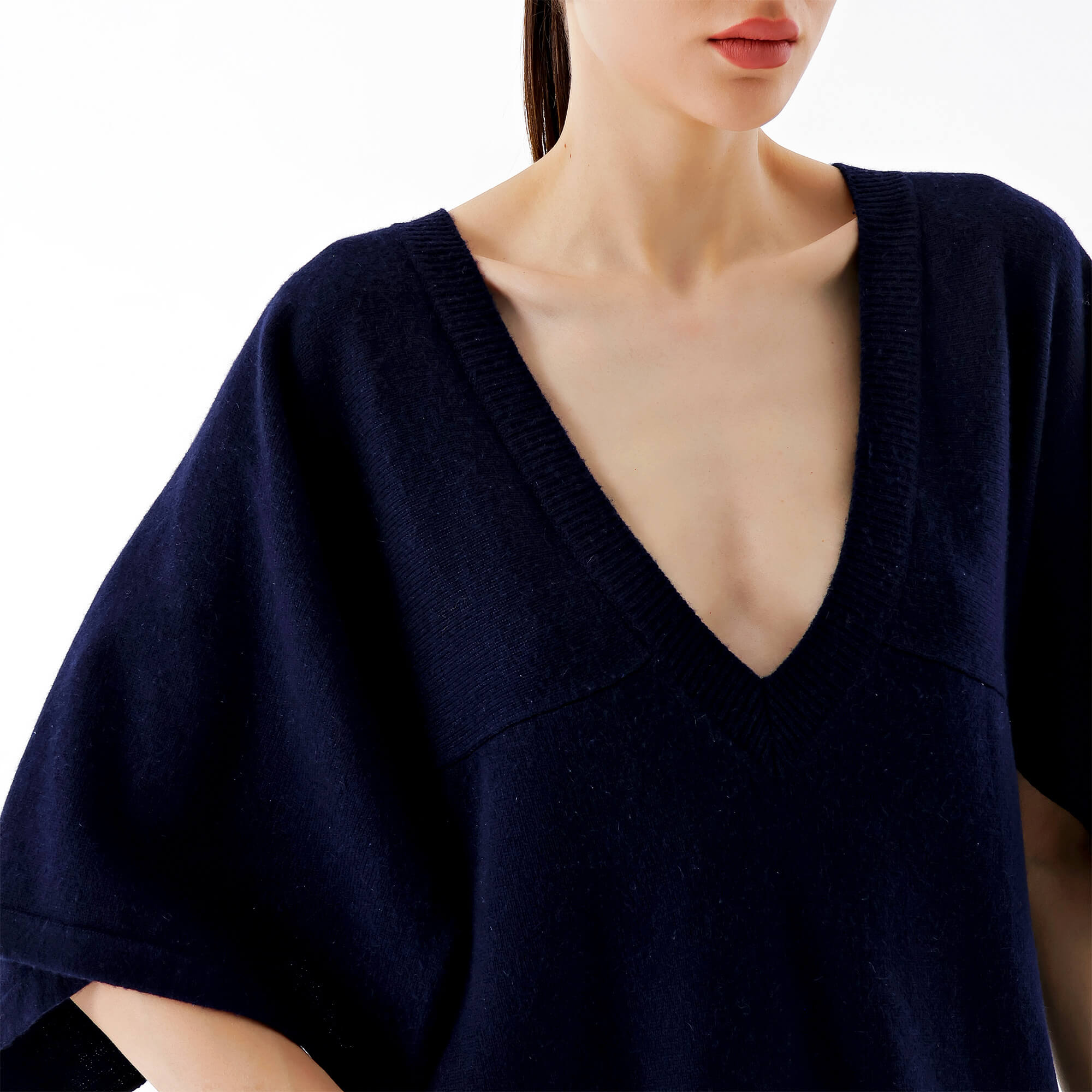 Chanel - Navy Blue V Neck Knitted Blousses